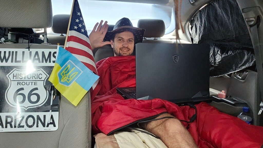 The back seat was the desk.